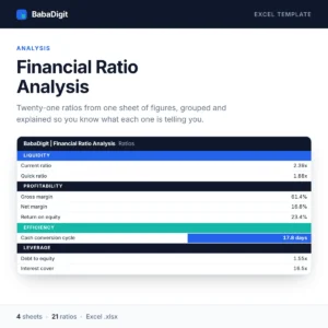 Financial Ratio Analysis Template for Excel — liquidity, profitability, efficiency and leverage ratios